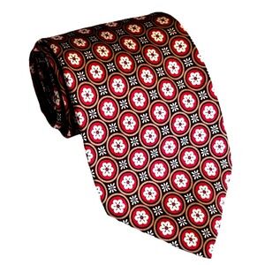 Vera Bradley Tie‎ Baekgaard 100% Silk Brown Red White Floral Oval Neck